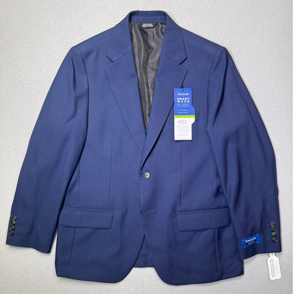 Haggar Men's Smart Wash Classic Fit Suit Jackets Blue 40S $200